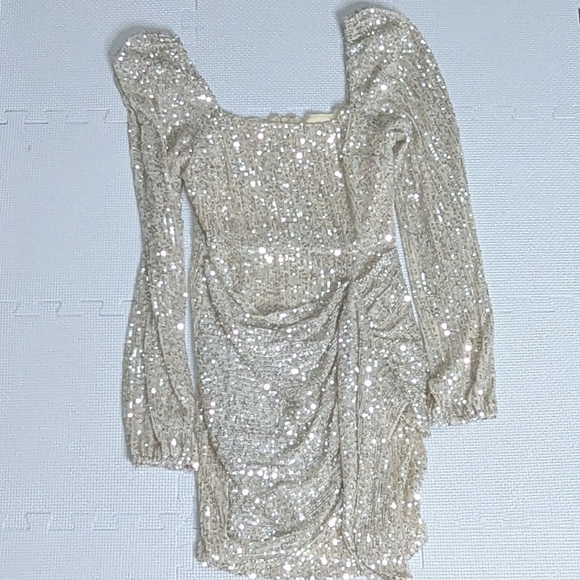 Altar'd State Dress XS Gold Champagne Long Sleeve Off The Shoulder Sequins - Picture 1 of 8